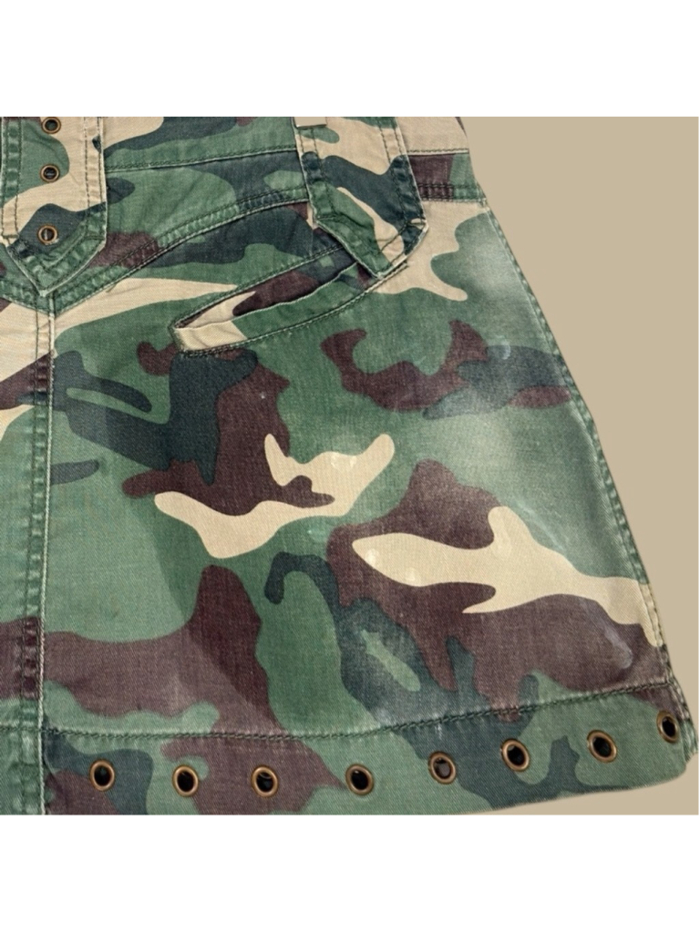 Y2K Camo Micro Mini Skirt Metal Hardware D-Ring Cyber Grunge Mall Goth XL - Picture 6 of 9